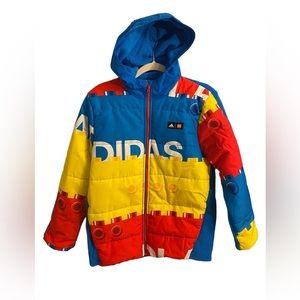 Adidas Lego Winter Coat collab, boys M primary colors: blue, red, yellow. NWT